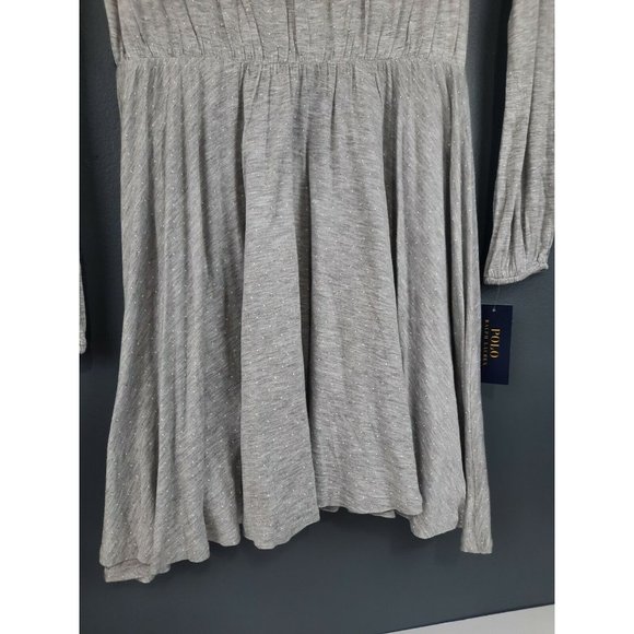Ralph Lauren Girls Sz. 16 (XL) Gray Heather W/White Polkadots Dress Long Sleeve - Picture 4 of 12